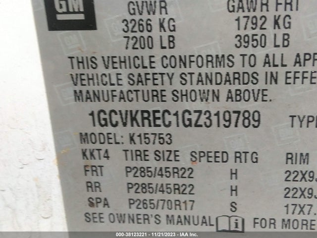2016 CHEVROLET SILVERADO 1500 2LT VIN: 1GCVKREC1GZ319789