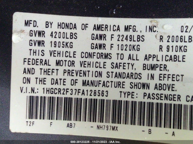 Honda ACCORD LX 2015 1HGCR2F37FA128563 Image 9
