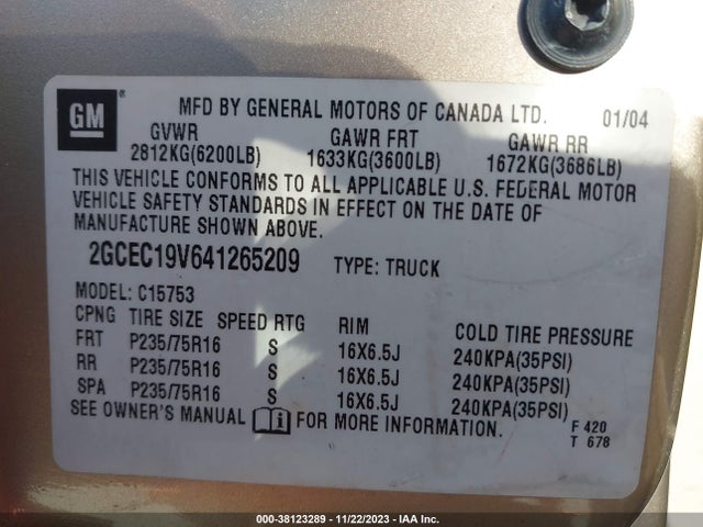 2004 CHEVROLET SILVERADO 1500 LS VIN: 2GCEC19V641265209