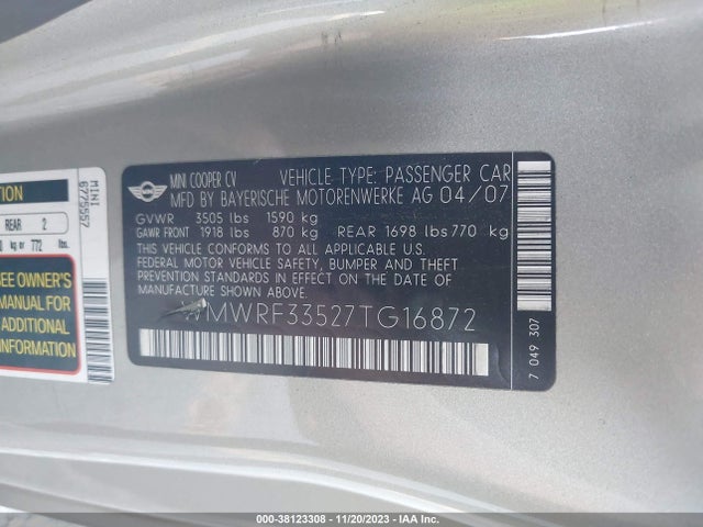 2007 MINI COOPER WMWRF33527TG16872 Photo 8