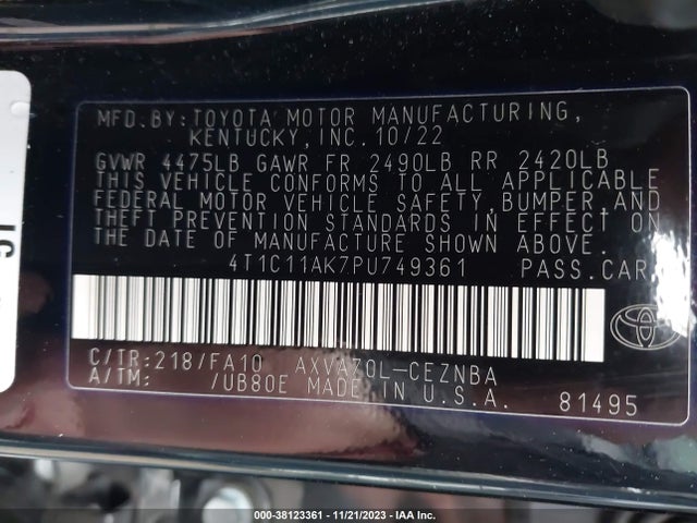 Toyota CAMRY LE 2023 4T1C11AK7PU749361 Image 9