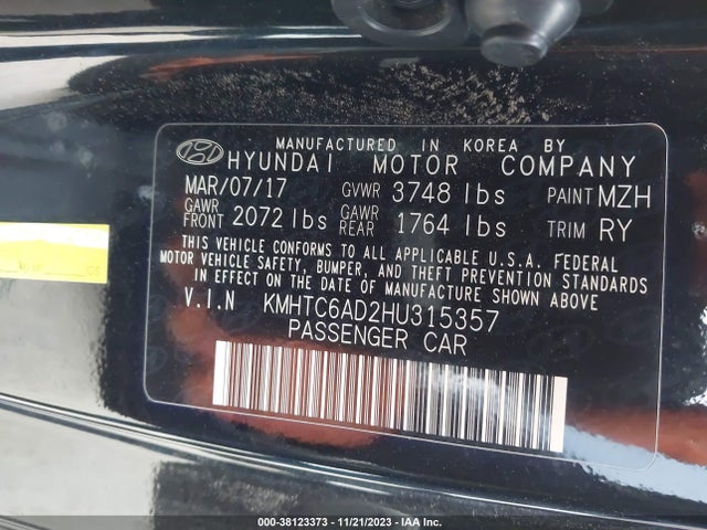 2017 HYUNDAI VELOSTER VALUE EDITION VIN: KMHTC6AD2HU315357