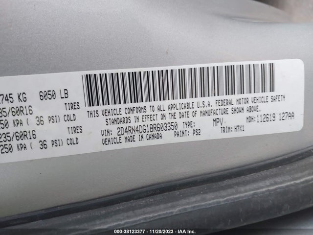 2011 DODGE GRAND CARAVAN EXPRESS VIN: 2D4RN4DG1BR603350