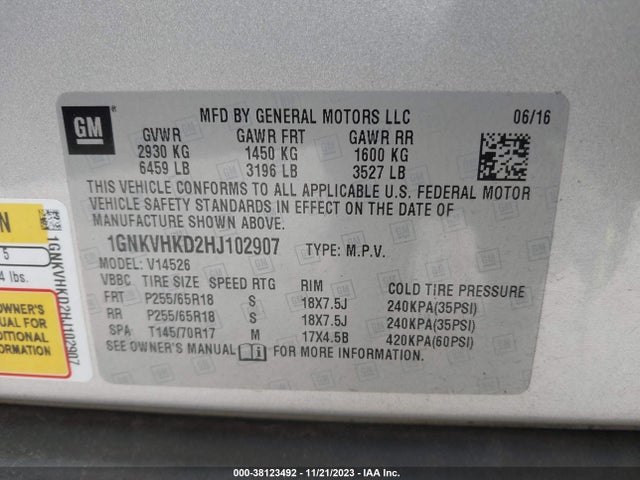 Chevrolet Traverse 2lt 2017 1GNKVHKD2HJ102907 Image 9