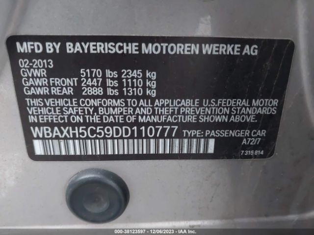 2013 BMW 5 SERIES WBAXH5C59DD110777 Photo 8