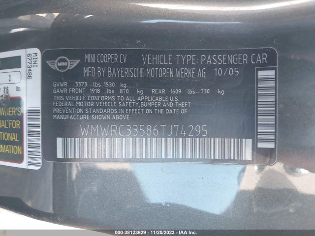 2006 MINI COOPER WMWRC33586TJ74295 Photo 8