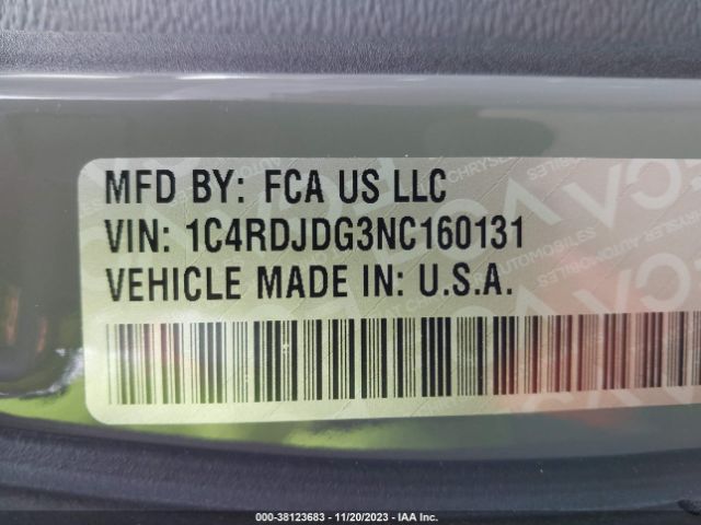 1C4RDJDG3NC160131 Dodge Durango Gt Plus Awd