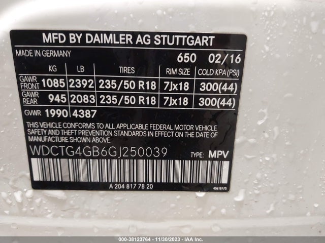 WDCTG4GB6GJ250039 Mercedes-Benz GLA 250