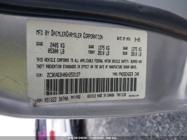 2006 CHRYSLER 300 C VIN: 2C3KA63H06H253127
