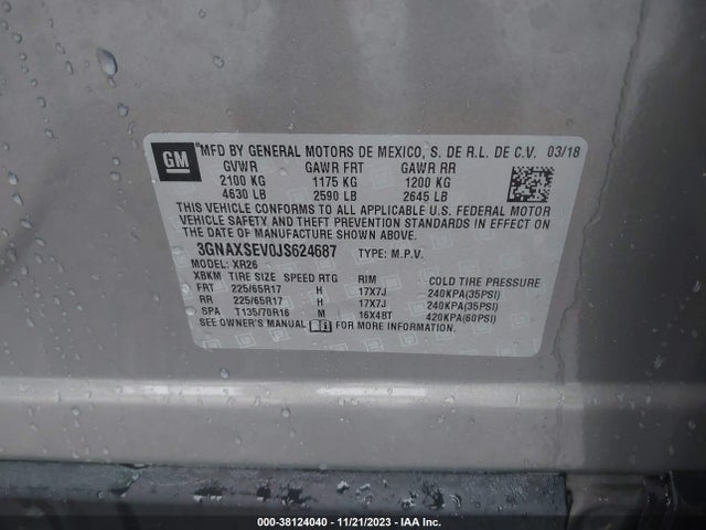 Chevrolet EQUINOX LT 2018 3GNAXSEV0JS624687 Image 9