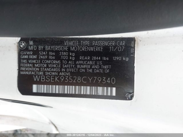 2008 BMW M6 WBSEK93528CY79340 Photo 8