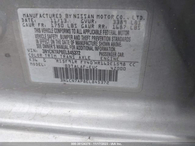 3N1CN7AP8EL845372 Nissan Versa 1.6 S