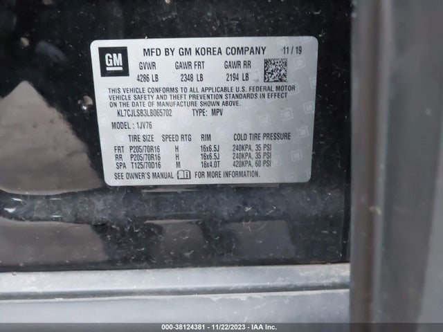 Chevrolet Trax Fwd Lt 2020 KL7CJLSB3LB065702 Image 9