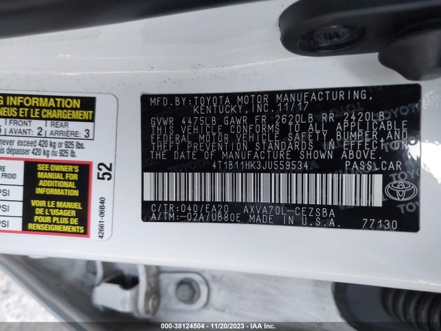 Toyota CAMRY SE 2018 4T1B11HK3JU559534 Image 9