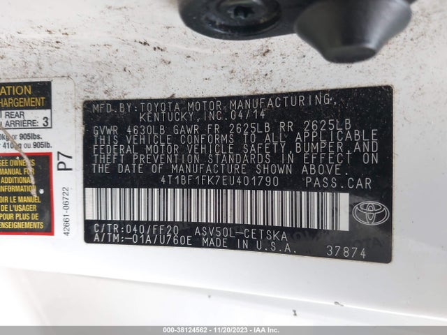 2014 TOYOTA CAMRY SE VIN: 4T1BF1FK7EU401790