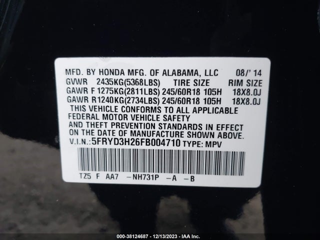Acura MDX 2015 5FRYD3H26FB004710 Image 9