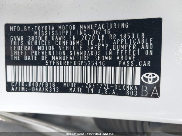 Toyota COROLLA LE 2016 5YFBURHE6GP535416 Image 9