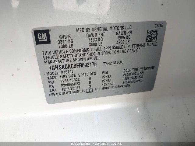 Chevrolet Tahoe Ltz 2015 1GNSKCKC8FR693178 Image 9