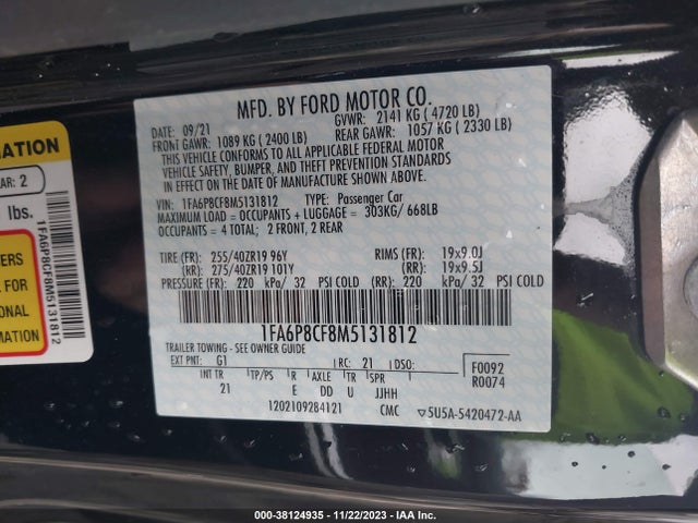 Ford MUSTANG GT 2021 1FA6P8CF8M5131812 Image 9