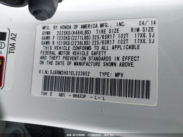 Honda CR-V EX 2014 5J6RM3H51EL033652 Image 9