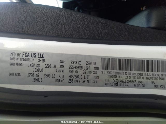 1C4RDHAG8JC369047 Dodge Durango Sxt Rwd