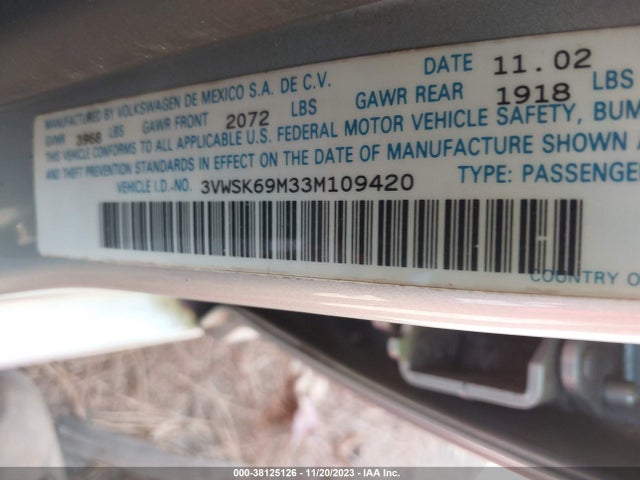 2003 VOLKSWAGEN JETTA SEDAN 3VWSK69M33M109420 Photo 8
