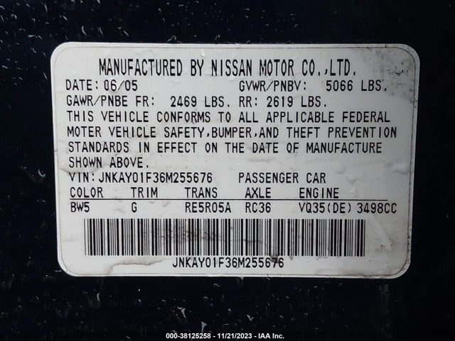 2006 INFINITI M35X VIN: JNKAY01F36M255676