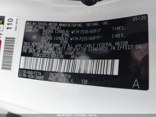 Toyota SIENNA LE 2020 5TDKZ3DC2LS071299 Image 9