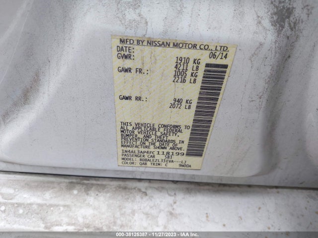 2015 NISSAN ALTIMA 2.5 S VIN: 1N4AL3AP4FC118199