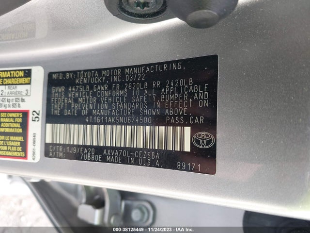 Toyota CAMRY SE 2022 4T1G11AK5NU674500 Image 9
