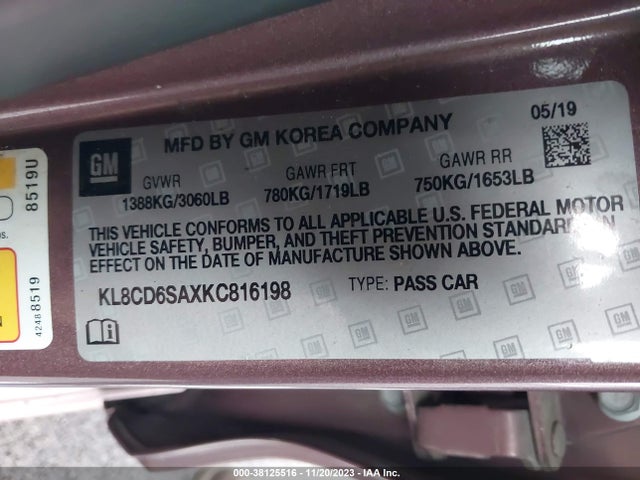 Chevrolet Spark 1lt Cvt 2019 KL8CD6SAXKC816198 Image 9