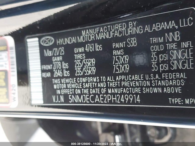 2023 HYUNDAI TUCSON LIMITED VIN: 5NMJECAE2PH249914