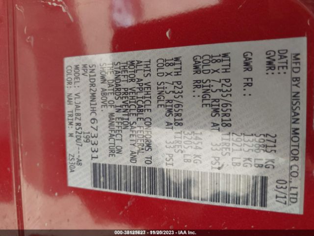 5N1DR2MN1HC673331 Nissan Pathfinder S