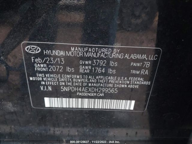 Auction sale of the 2013 Hyundai Elantra Gls , vin: 5NPDH4AEXDH299565, lot number: 438125637