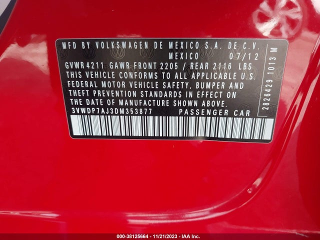 2013 VOLKSWAGEN JETTA 2.5L SE VIN: 3VWDP7AJ3DM353877