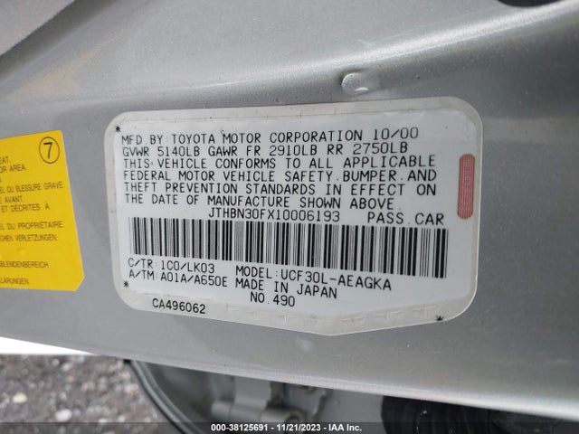 2001 LEXUS LS 430 BASE (A5) VIN: JTHBN30FX10006193