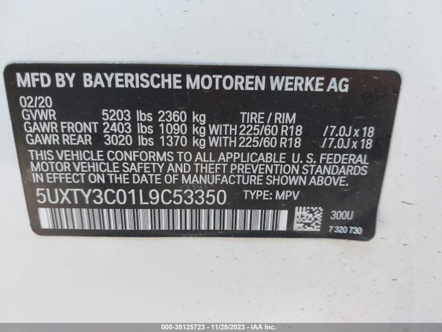 BMW X3 Sdrive30i 2020 5UXTY3C01L9C53350 Image 9