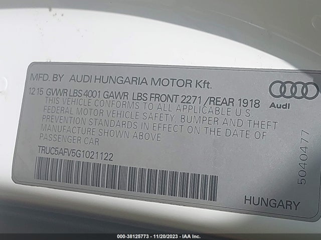 Audi Tt 2.0t 2016 TRUC5AFV5G1021122 Image 9