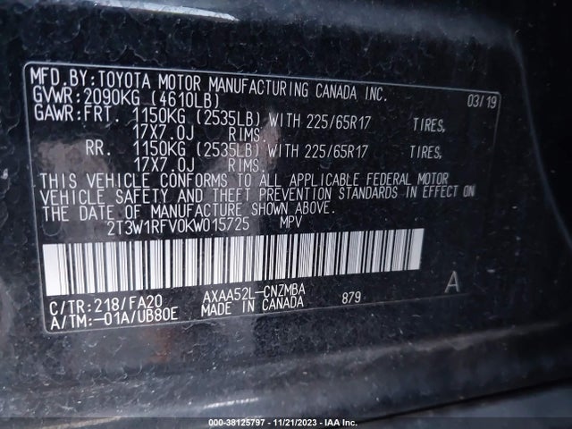 Toyota Rav4 Xle 2019 2T3W1RFV0KW015725 Image 9