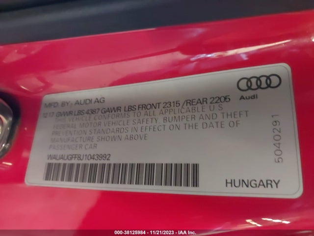Audi A3 2.0t Tech Premium/2.0t Premium 2018 WAUAUGFF8J1043992 Image 9