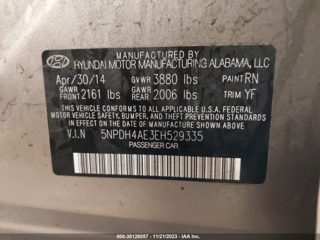 2014 HYUNDAI ELANTRA SE VIN: 5NPDH4AE3EH529335