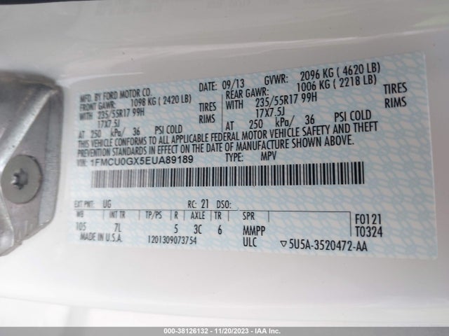 2014 FORD ESCAPE SE VIN: 1FMCU0GX5EUA89189