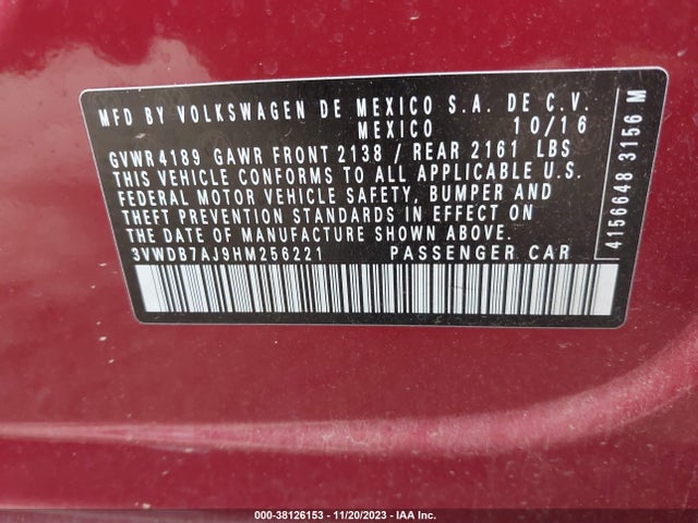3VWDB7AJ9HM256221 Volkswagen Jetta 1.4t Se