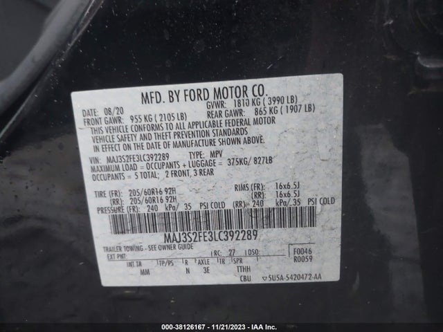 2020 FORD ECOSPORT S VIN: MAJ3S2FE3LC392289
