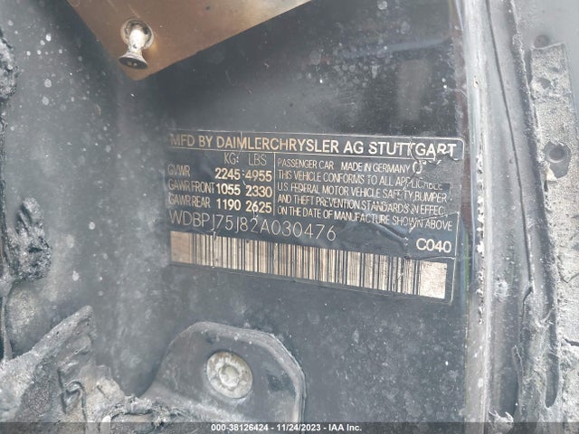 2002 MERCEDES-BENZ CL-CLASS BASE (A5) VIN: WDBPJ75J82A030476