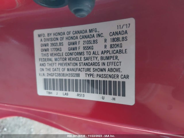 Honda Civic Ex-t 2018 2HGFC3B38JH350288 Image 9