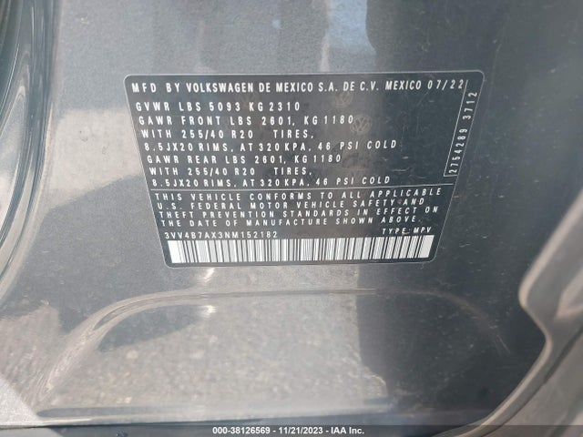 3VV4B7AX3NM152182 Volkswagen Tiguan 2.0t Sel R-line