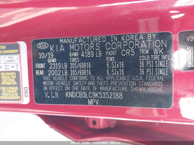 2019 KIA NIRO LX VIN: KNDCB3LC9K5352188