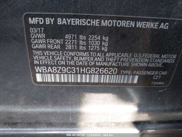 WBA8Z9C31HG826620 BMW 330i Gran Turismo Xdrive
