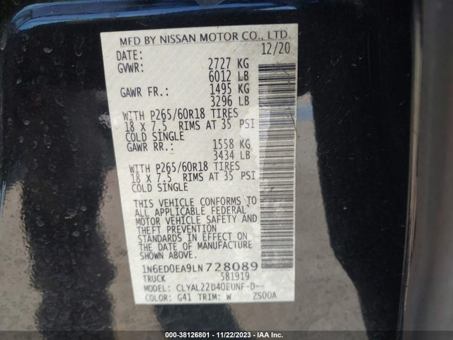 Nissan Frontier Sv 4x2 2020 1N6ED0EA9LN728089 Image 9